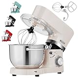Arebos Küchenmaschine 1500W Creme | Knetmaschine mit 2x Edelstahl-Rührschüsseln 4,5 & 5,5L | Geräuscharm | Küchenmixer mit Rührhaken, Knethaken, Schlagbesen und Spritzschutz | 6 Geschwindigkeiten