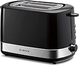 Bosch Kompakt Toaster TAT6A513, integrierter Brötchenaufsatz, mit Abschaltautomatik, mit Auftaufunktion, perfekt für 2 Scheiben Toast, Liftfunktion, Brotzentrierung, 800 W, Edelstahl/schwarz