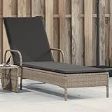WHOPBXGAD Sonnenliege mit Rollen, Hellgrau PE-Rattan Lounge Chair with Adjustable Backrest & Thick Cushion, Outdoor Sunbed for Patio, Garden, Poolside, Weather-Resistant & Easy to Move