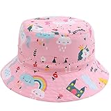 Malaxlx Unisex Kinder Sonnenhut Einhorn Rosa Fischerhut Sommerhut für 4-8 Jahre Mädchen Jungen