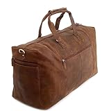 LEABAGS Reisetasche Leder Damen Herren I Echtleder Reisetasche I 55 L Sporttasche I Duffle Travel Gym Bag I Sporttasche I Trainingstasche I Tasche Flugzeug I groß I Nature Dunkelbraun