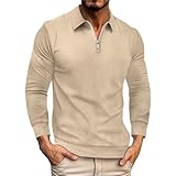 Polohemd Herren Langarm Knopfkragen Poloshirt Reißverschluss，Atmungsaktiv Golf Polohemd Frühling Herbst T Shirt Unifarben Lang Alltag Freizeithemd Regular Fit Engunterwäschemuskelshirts,