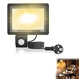 YRHome LED Strahler mit Bewegungsmelder 100W 3500LM Superhell Aussenlampe Fluter Außenleuchte Scheinwerfer Licht IP66 Wasserdicht Außenbeleuchtung für Garage Innenhöfe - Warmweiß mit 1.5m Stecker