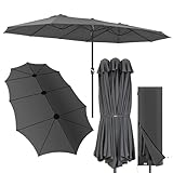 Kingsleeve® Sonnenschirm 460x270 cm UV Schutz 80+ Schutzhülle Kurbel Stabil Groß Garten Terrasse Balkon Doppelter Marktschirm Gartenschirm Anthrazit