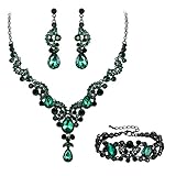 EVER FAITH Kristall Schmuckset Hochzeits Braut Art Deco Floral Teardrop Halskette Ohrringe und Armband Set Grün Schwarz-Ton