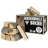 Buche Brennholz Kaminholz 15-90 kg für Kamin und Ofen Kaminofen Feuerschale Grill Feuerholz Holz Buchenholz Holzscheite Wood 25 cm Kammergetrocknet Grillmaster, Menge:15 kg