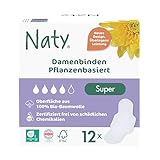 Naty Damenbinden Super mit Flügeln | 100% zertifizierte Bio-Baumwolle auf der Haut | Zertifiziert hautverträglich | Ohne Parfüm, 0% konventionelles Plastik | Absorbierender Schutz | 12 Binden