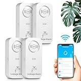 WiFi Wassermelder Wasseralarm(2,4 G WiFi), 90 dB Wassersensor Alarm und App Alarm, Wassermelder WLAN für Rohre, Schlafzimmer, Küche, Badezimmer, Keller (4er-Pack)