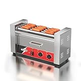 CROSSON Hot Dog Maschinen 5 Rollen mit Brötchenwärmer,12 Hotdogs Machine Elektrogrill mit Temperaturregler Für Party, Haushalt und Gewerbe,1050W