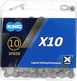 Fahrrad Kette, KMC Fahrradkette, X10 Grey, 1/2' x 11/128', 114 Glieder, 10-fach, kompatibel mit Shimano / Sram / Campagnolo, grau