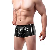 Vhersily Herren Kunstleder Tanga Elegant Sexy Offen Alle Jahreszeiten Leder Niedrig Farbe Erotik Shorts für Sex Mode Elastische Taille Clubwear, R Schwarz, S