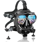 Tauchmaske Erwachsene Vollgesicht mit Kamerahalterung, MODJUEGO Einstellbare Tauchmaske 180° Panoramablick für Erwachsene Anti-Beschlag Anti-Leck Trockentop Set