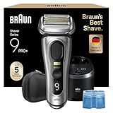 Braun Series 9 Pro+ Rasierer Herren Elektrisch, Elektrorasierer mit 5 Pro Rasierelementen, Rasierapparat ProTrimmer & Reinigungsstation, 60 Min Laufzeit, Made in Germany, 9567cc, Silber