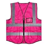 JZK Rosa Sicherheitsweste mit Taschen und Reißverschluss, hohe Sichtbarkeit Sichere Weste Warnweste reflektierende Jacke für Frauen Erwachsene, hi viz Jacke