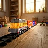 Elektrische Eisenbahn mit Sound & Licht, Lokomotive m. 4 Container-Waggons, 12 Gleise, ca. 3,5m B&R Zugeset Schienenstrecke, Spielzeug-Modellbahn Starterset f. Kinder, Erwachsene, Sammler Kinderzug