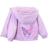 SXSHUN Kinder Übergangsjacke Mädchen Baby Jacke mit Kapuze Dünn Windjacke mit Schmetterlingsmuster Outdoor Kinderjacke, Lila, 128-134