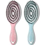 VEROA Wildschweinborsten Bürste Bio Haarbürste Ohne Ziepen - Einzigartige Federspirale Haarbürste Wildschweinborsten Damen Bürste - Perfekt für Nasse&Trockene Haare & Alle Haartypen(Blau/Rosa)