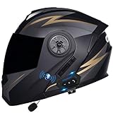 Klapphelm mit Bluetooth, Integriert Motorradhelm mit Doppelvisier, ECE Zertifiziert Integralhelm, mit Eingebautem Mikrofon für Automatische Reaktion, für Erwachsene Frauen Männer