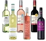 Alkoholfreier Wein - Rotwein, Weißwein, Roséwein - Weinpaket mit 6x Wein ohne Alkohol - alkoholfreier Wein trocken, lieblich, halbtrocken - 6x0,75l - Deutschland & Frankreich