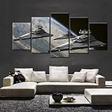 ANIMNARUT Hd 5 Stück Leinwand Kunst Gedruckt Star Wars Space 5-Teiliges Bild Raumschiff Druck Auf Gemälde Wohnzimmer Wanddekoration Destroye Poster Rahmenlos Xxl Woh, 30x40cmx2 30x60cmx2 30x80cmx1