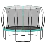 SONGMICS Federloses Trampolin Ø 366 cm, Trampolin Outdoor für Kinder, elastische Seile, Sicherheitsnetz mit Reißverschluss, Glasfaserstangen, sicher, geräuscharm, seeblau STR126Q01