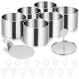 HAUSPROFI Dessertringe Set 8er Premium Edelstahl Speiseringe (Ø7.5cm) mit Deckel & Basis, Nahtlose Mousse Form, 16 Schablonen - Profi Tortenring für Backen, Dessert,Mousse & Anrichten