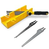 Konvixon Gehrungslade und Handsäge,6,8×30cm ABS-Schneidlade für NUR Kleinschnitte,3 Wechsel-Sägeblättern:Japansäge für Hart-&Weichholz,Gipskartonsäge für Hartholz/MDF/PVC,Feinzahnsäge für Weichmetalle