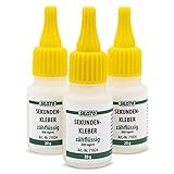 SILISTO Sekundenkleber 3x20g Transparent, Superkleber Zähflüssig, Alleskleber - extrem starker Cyanacrylat Kleber - zum Kleben von Plastik, Kunststoff, Glas, Holz, Stein, Metall uvm.