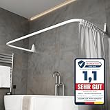 Erica Duschvorhangstange L-form & U-form - 4-in-1 Duschvorhangstange für Badewanne oder Dusche - Duschstange Ecke - Stahl mit Pulverbeschichtung - Ohne Deckenhalterung - Weiß