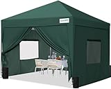 Quictent Pavillon 3x3 mit 4 Seitenteilen, Faltpavillon mit Entlüftung Wasserdicht Stabil Winterfest, Pop up Gartenpavillon mit 4 Sandsäcke, Grün