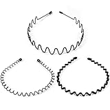Qufiiry 3 Stück Metall Haarband, Haarreifen Männer Damen, Welle Metall Stirnband, Rutschfestes Elastisches Haarreifen, Haarreifen Herren, Haarbänder für Männer Frauen, für Outdoor Sports Yoga