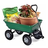 LVLDAWA Kippanhänger, Stahlkipper Zum Hinterherziehen Hochleistungs-Gartenkarren Mit 180° Drehbarem Griff Für Rasen Und Hof(Grün)