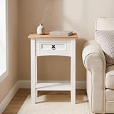 CARO-Möbel Konsolentisch Campo im Mexiko Stil, Kleiner Beistelltisch aus massiver Kiefer mit 1 Schublade, Anrichte in weiß/braun