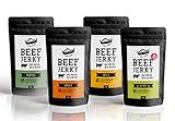 Craftsman Beef Jerky ohne Zucker 100% natürlich | Set 4 x 50 g = 200 g Probierpack | Aus Deutschland - Bayern | Dörrfleisch Mix | Protein 68% | Biltong Trockenfleisch | Hanf Pfeffer Smoky Chili