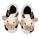 XIXITIAO Kuh Hausschuhe für Damen Herren Kawaii Tier Cartoon Baumwolle Fuzzy Hausschuhe Plüsch Wolke Schlafzimmer Winter Haus Schuhe für Indoor Outdoor, Weiss/opulenter Garten, 5-6 Wide Women/4-5 Men