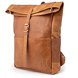 Berliner Bags Vintage Fahrradrucksack Paris aus Leder, Roll-top Kurrierrucksack für Damen und Herren - Braun