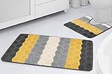 La Maison Badezimmerteppich-Set, 2-teilig, sechseckig, gestreift, Ombré, rutschfeste Badematte und WC-Vorleger, schnell trocknend, Dusche, Bad, superweiches WC-Vorleger-Set (Ocker)