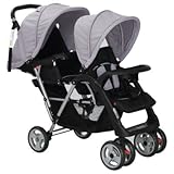 Kavolet Geschwisterwagen, Geschwister Zwillings Kinderwagen, Tandem-Kinderwagen, Kinderwagen für 2 Kinder, Baby Wagen, Reise Kinderwagen 2 in 1, Grau und Schwarz 122,5x53,5x111cm Stahl