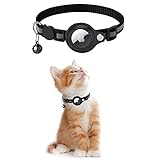 KOLACEN Reflektierendes AirTag Katzenhalsband, Airtag mit Airtag Hülle und Glocke, Einstellbares Airtag Katzenhalsband mit abbrechbarer Sicherheitsschnalle für Welpen Katzen Kätzchen (Schwarz)