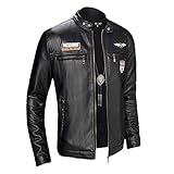 Lederjacke Herren Schwarz, Kunstlederjacke Herren Vintage Lederjacke - Bikerjacke Slim Fit Reißverschluss Motorrad Jacke Männer Leicht Leather Jacket Casual Motorradjacke Mode Winddicht Bomberjacke