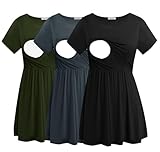 Smallshow Damen Stillshirts Umstandsmode Tops Schwangerschafts Stilltop 3er Pack,Army Green-Black-Dark Grey,S