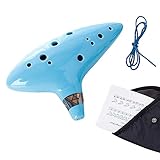 Zelda Ocarina, 12 Loch Legende von Zelda Ocarina der Zeit, Zelda Alto C Triforce Link-Cosplay Keramik Replica, mit Textbuch und Schutztasche (himmelblau)