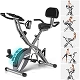 5-in-1 Heimtrainer Fahrrad Klappbar, vannect Ergometer Heimtrainer mit Widerstandsbändern & 16 Widerstandsstufen, Magnetwiderstand Einstellbar, Aerobic-Training zu Hause, LCD-Monitor, 160 kg Belastbar