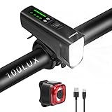 Fahrradlicht USB Aufladbar, 100 LUX Vorne+Fahrrad Rücklicht LED Fahrradlicht Set, Fahrradlampe Mit 4 Beleuchtungsmodi und Auto Modi, IPX5 Wasserdicht StVZO Zugelassen Fahrradbeleuchtung