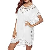 Figarge Bikini Cover Up Strandkleid Damen Sommer Strandponcho V-Ausschnitt Beachwear Strandkleider Damen Cover Up Strandkleid (Weiß)