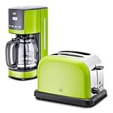 KHG Retro Frühstücksset | Toaster 2 Scheiben mit Brötchenaufsatz, 7 Bräunungsstufen 850W | Kaffeemaschine 1,5 Liter Glaskanne für 12 Tassen mit Tropfstopp 1000W | 2-teilig Lime Grün