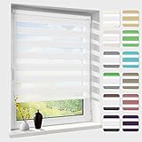 Doppelrollo klemmfix ohne Bohren, Duo Rollos für Fenster & Tür mit Bohren, Version 2024 weiß 45x150cm (BxH), Sonnenschutz Klemmrollo Fensterrollo Zebrarollo Seitenzugrollo