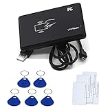 YAVIS RFID Reader IC Kartenlesegerät Berührungslose 14443A Kartenleser Card Reader mit USB Schnittstelle + 5pcs x 13.56MHz RFID Chip Transponder Schlüssel-Anhänger Key fobs + 5pcs Cards