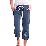 KOG Amazon Basics Damen Hosen Leinenhose Mode Sommerhose Leinen 2024 Cargo Hose Teenager Mädchen Jogginghose Grafik Freizeit Yoga Hose Beige Haremshose Kurzgrößen Boho Hose Prime Marine XXL