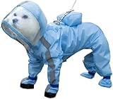 KAIMIO Hunderegenmantel, transparenter Regenmantel mit Kapuze, tragbarer wasserdichter Poncho mit reflektierendem Rand und Aufbewahrungstasche für kleine Hunde, mittelgroße Hunde, große Hunde (groß,